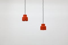 Orange Ceramic Pendant Lights Attributed to Herda, Netherlands, 1960s