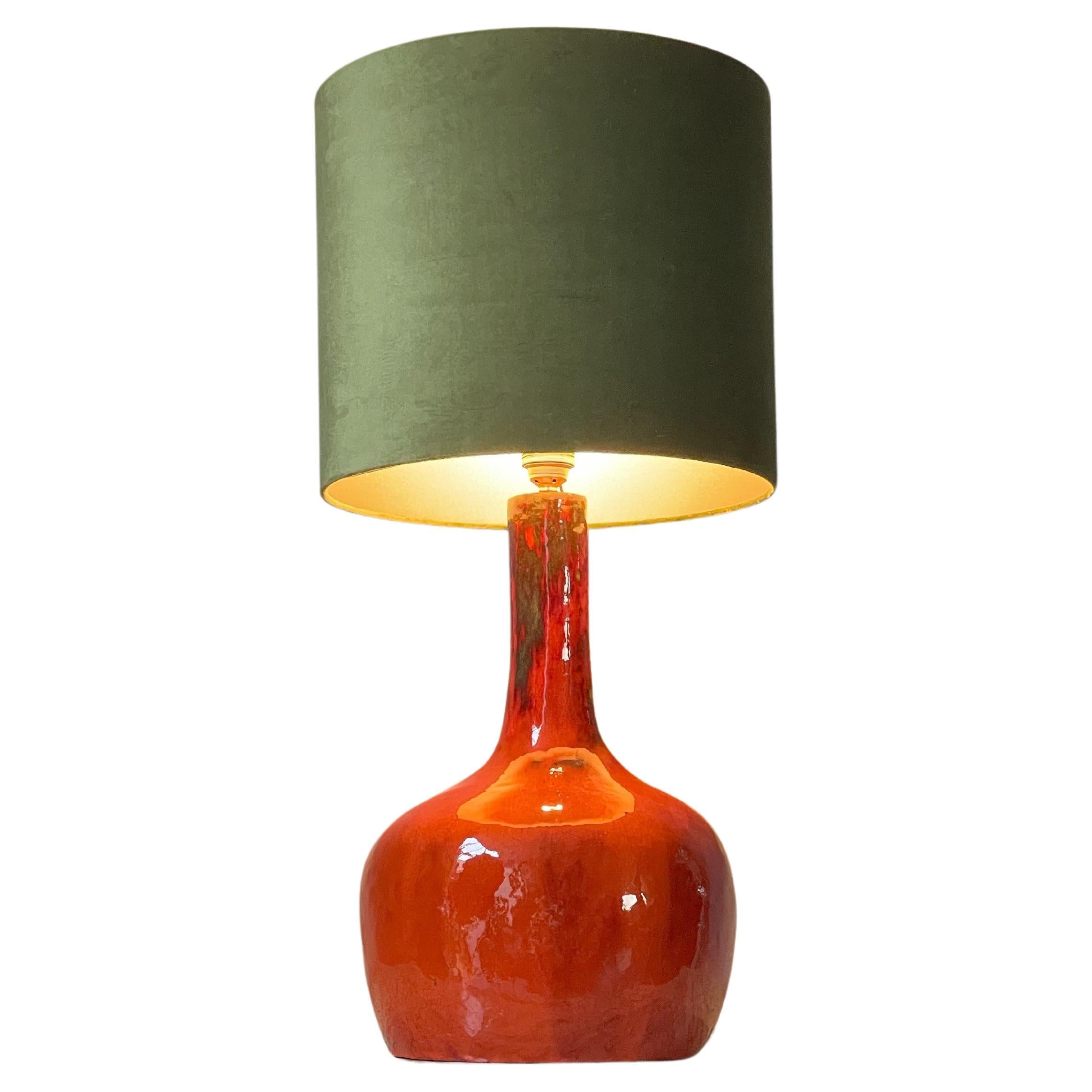 Orange Ceramic Table Lamp, 1970s For Sale