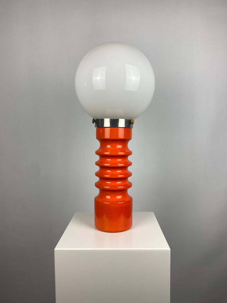 Mid-Century Modern Orange Ceramic Table Lamp by Cari Zalloni for Steuler XL 1970