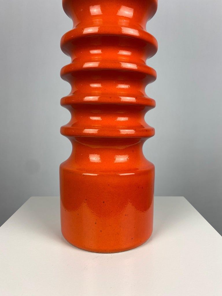 German Orange Ceramic Table Lamp by Cari Zalloni for Steuler XL 1970