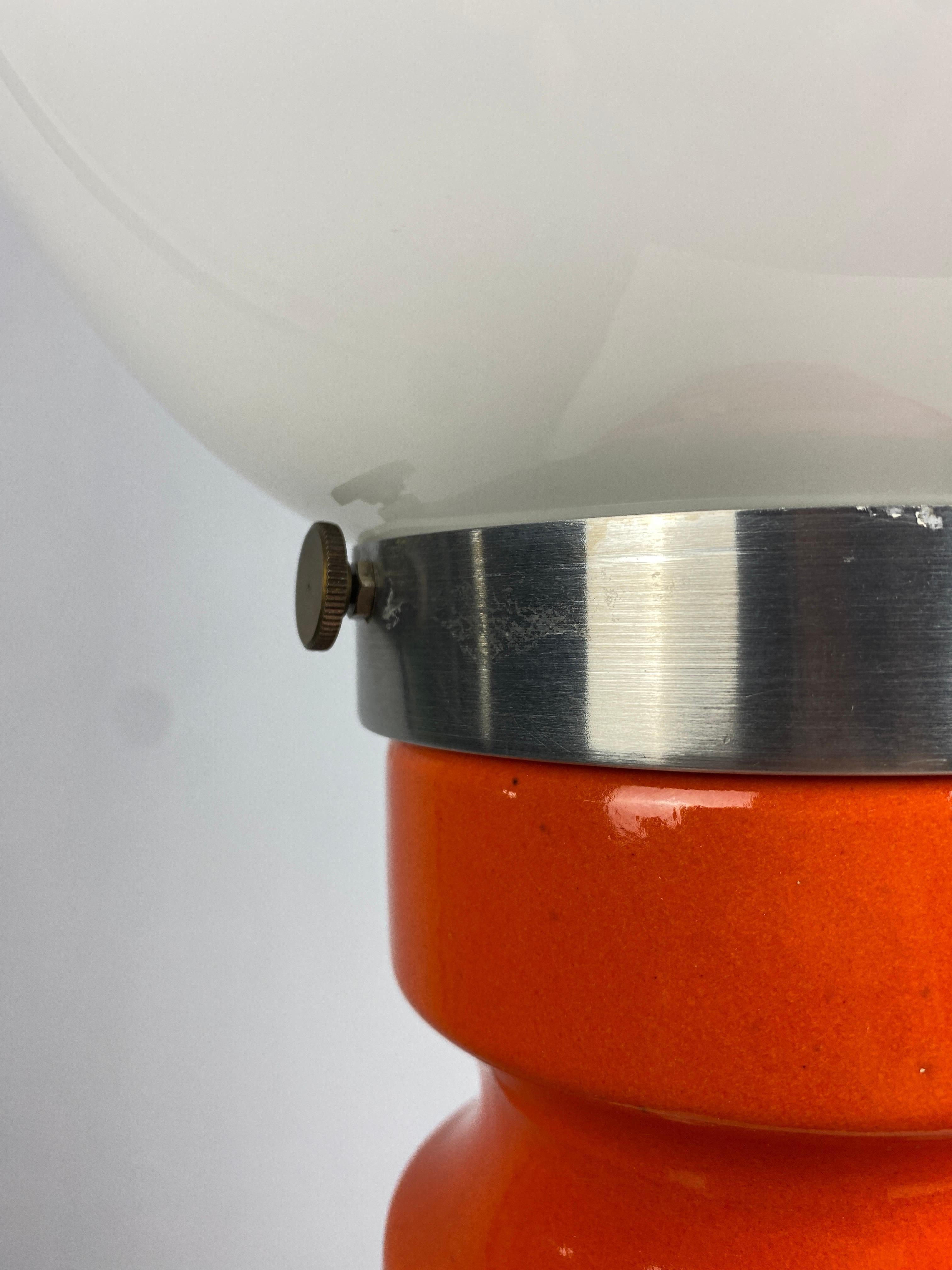 German Orange Ceramic Table Lamp by Cari Zalloni for Steuler XL 1970
