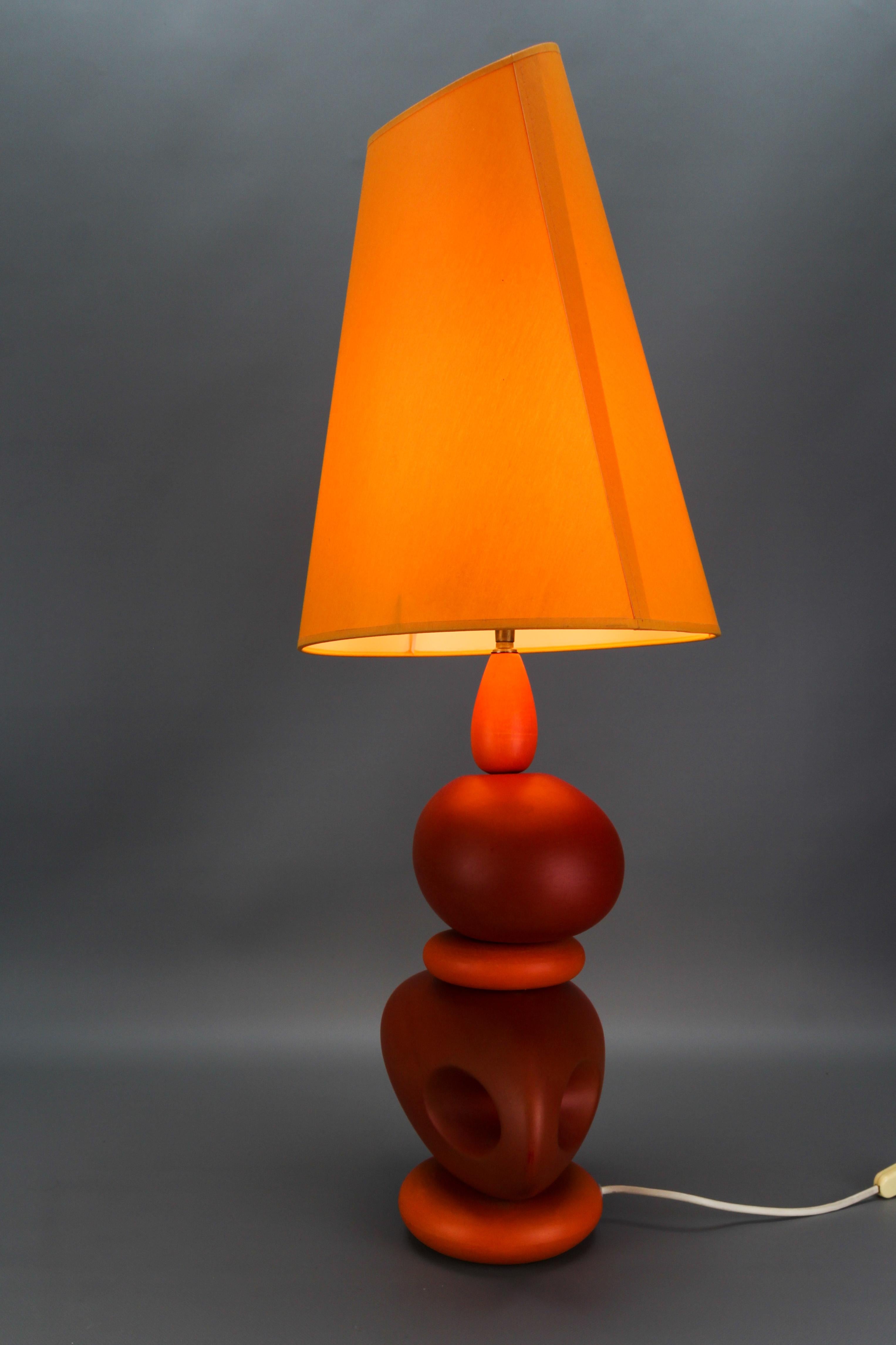 Orange Ceramic Table Lamp by Louis Drimmer, France, Late 20th Century For Sale 4