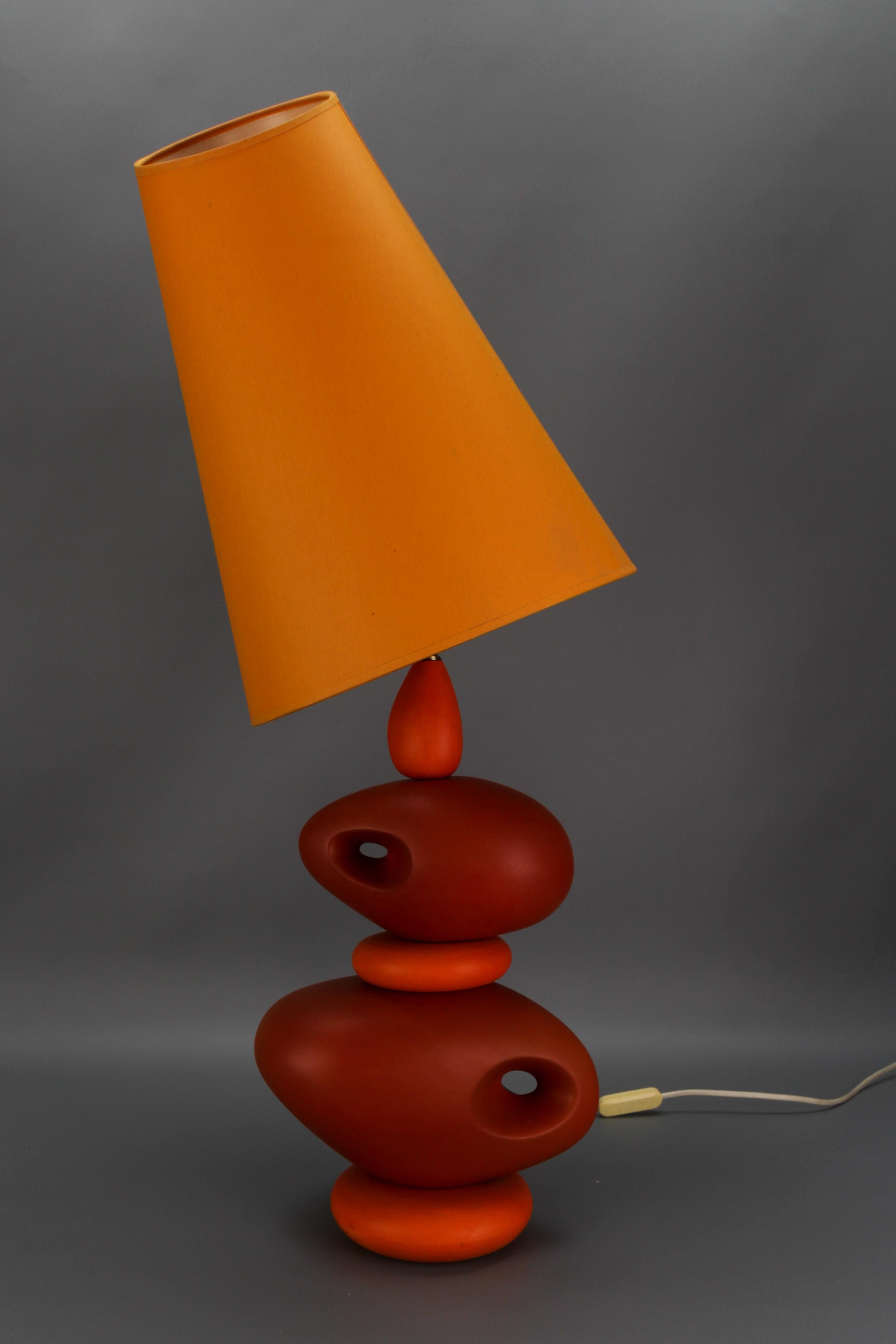 Orange Ceramic Table Lamp by Louis Drimmer, France, Late 20th Century For Sale 6