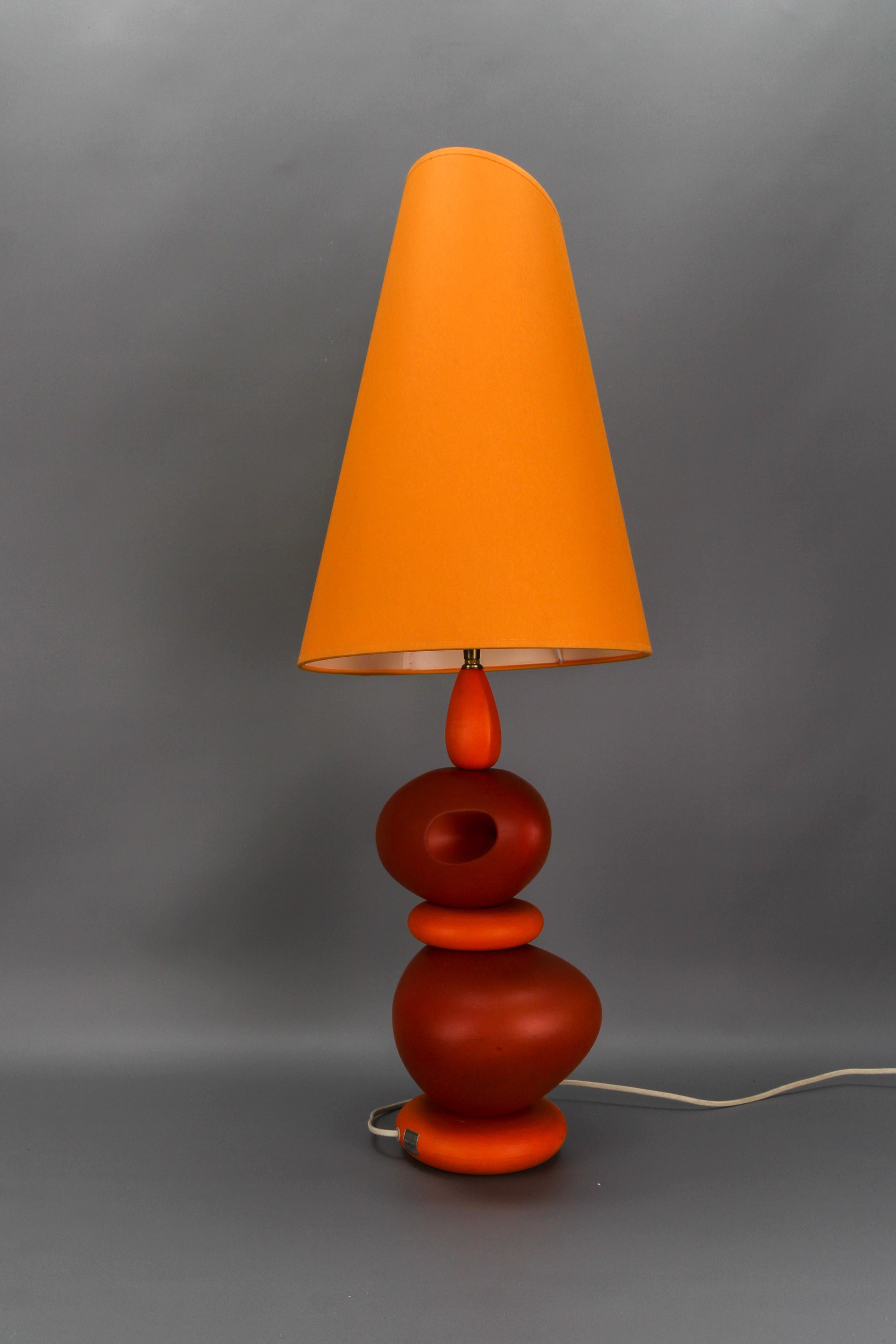 Orange Ceramic Table Lamp by Louis Drimmer, France, Late 20th Century For Sale 7