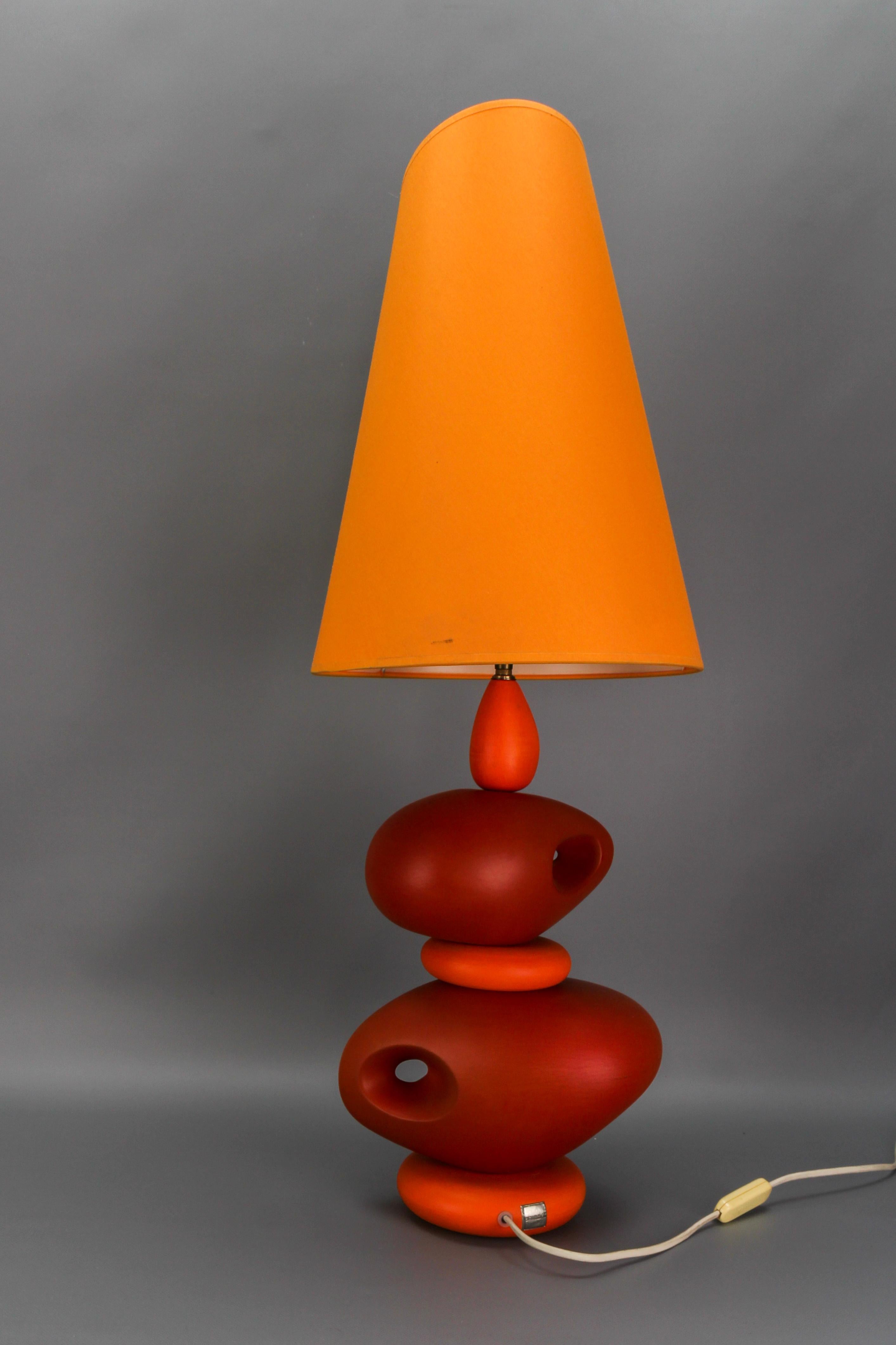 Orange Ceramic Table Lamp by Louis Drimmer, France, Late 20th Century For Sale 8
