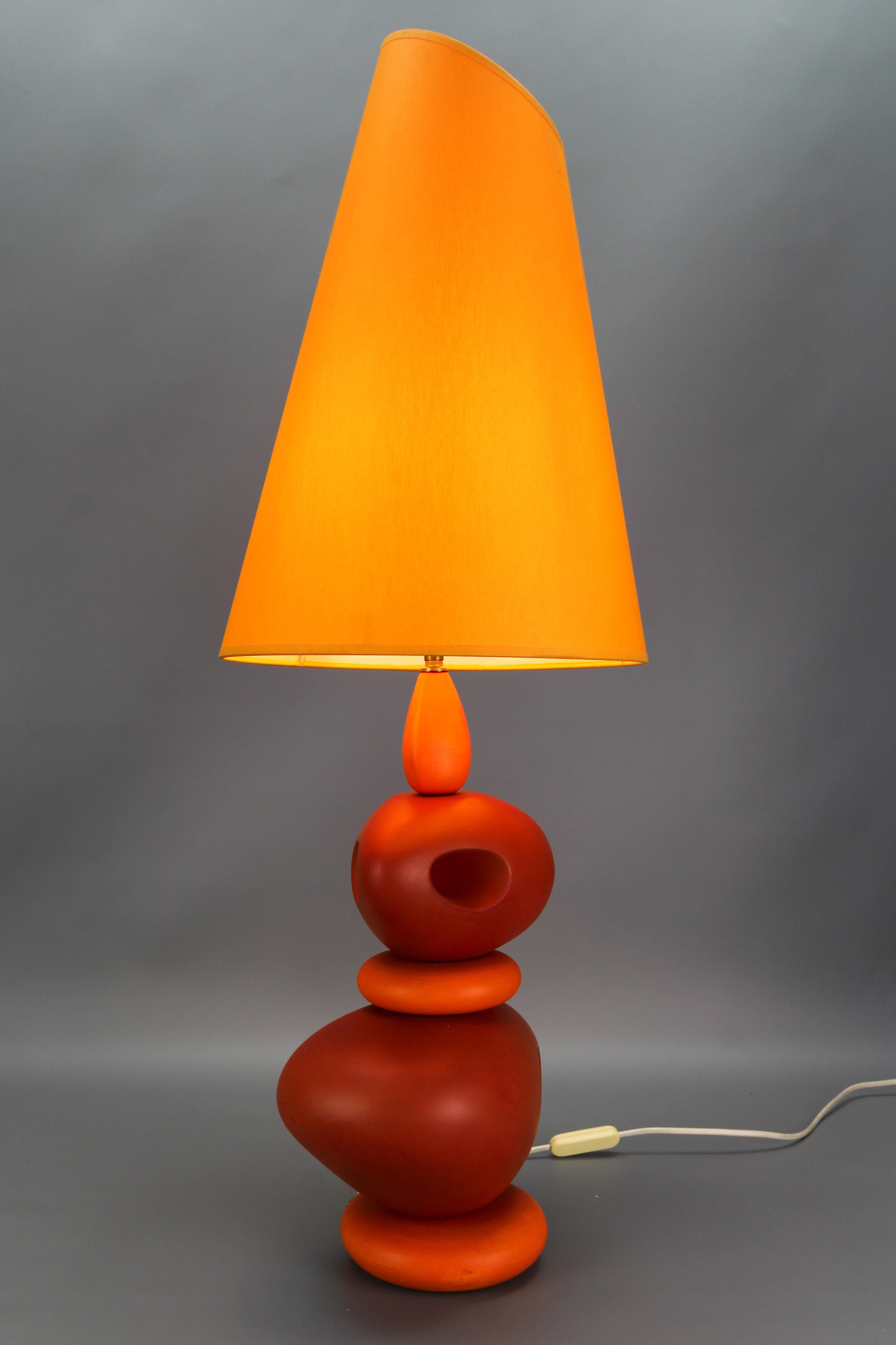 Post-Modern Orange Ceramic Table Lamp by Louis Drimmer, France, Late 20th Century For Sale
