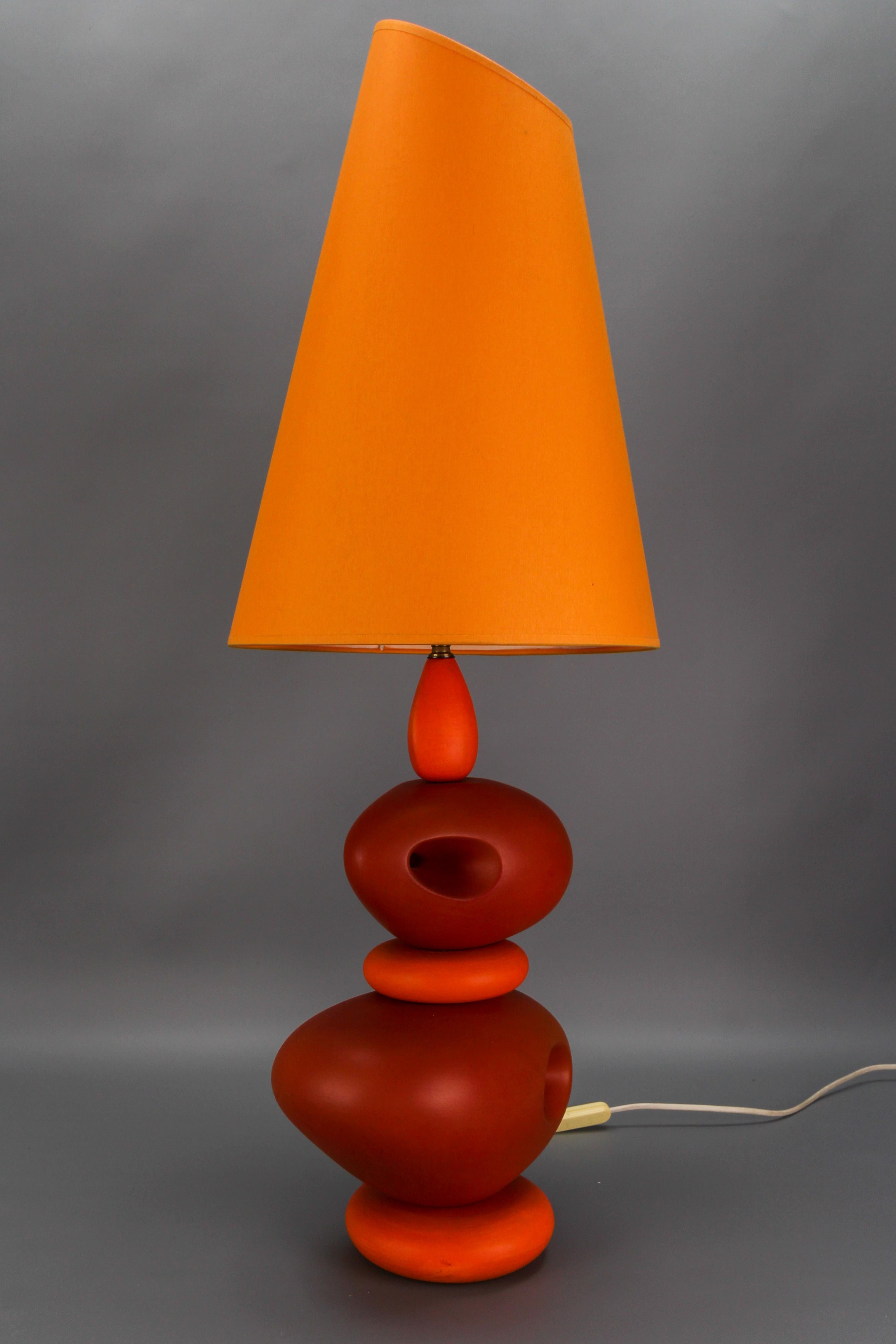 French Orange Ceramic Table Lamp by Louis Drimmer, France, Late 20th Century For Sale