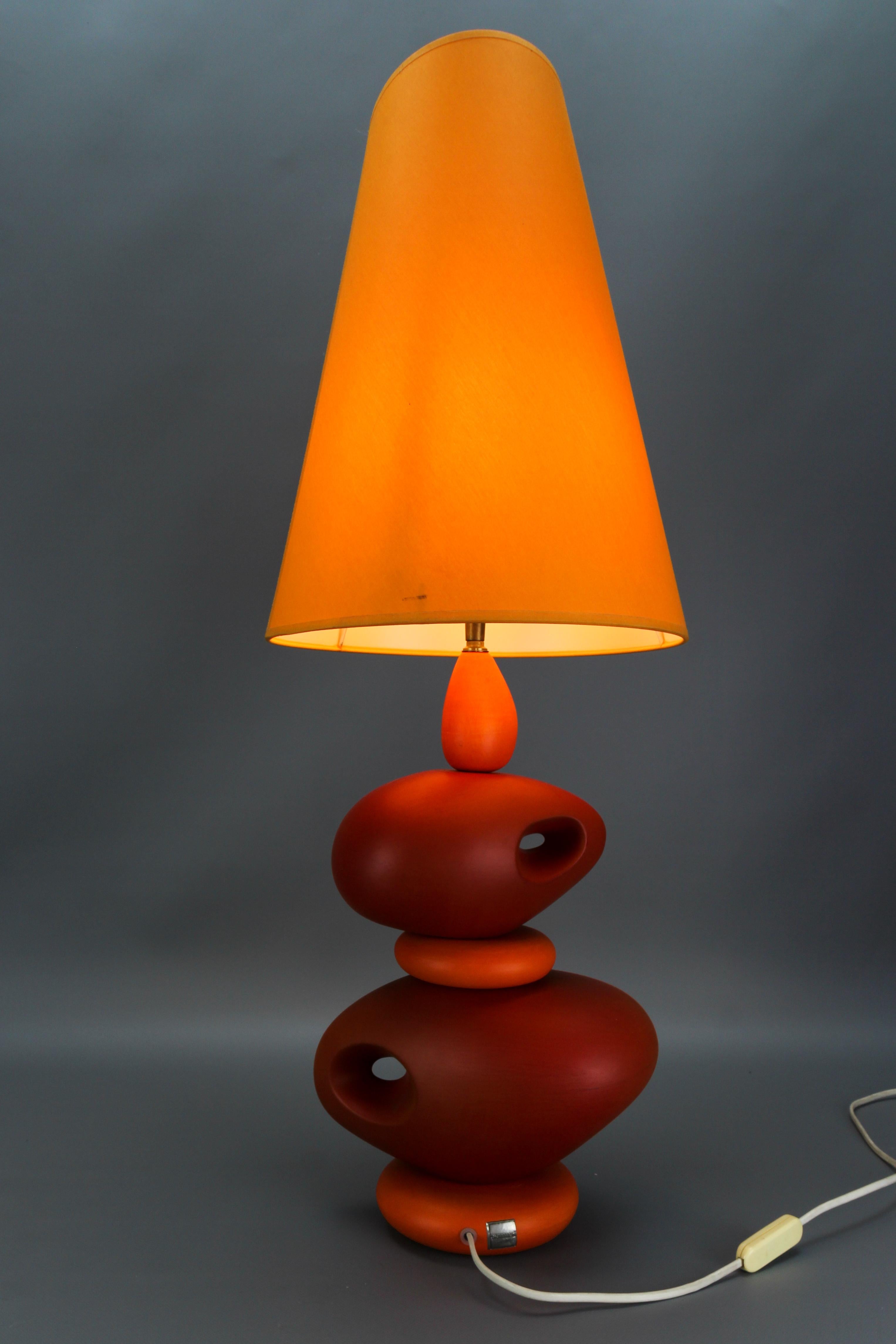 Brass Orange Ceramic Table Lamp by Louis Drimmer, France, Late 20th Century For Sale