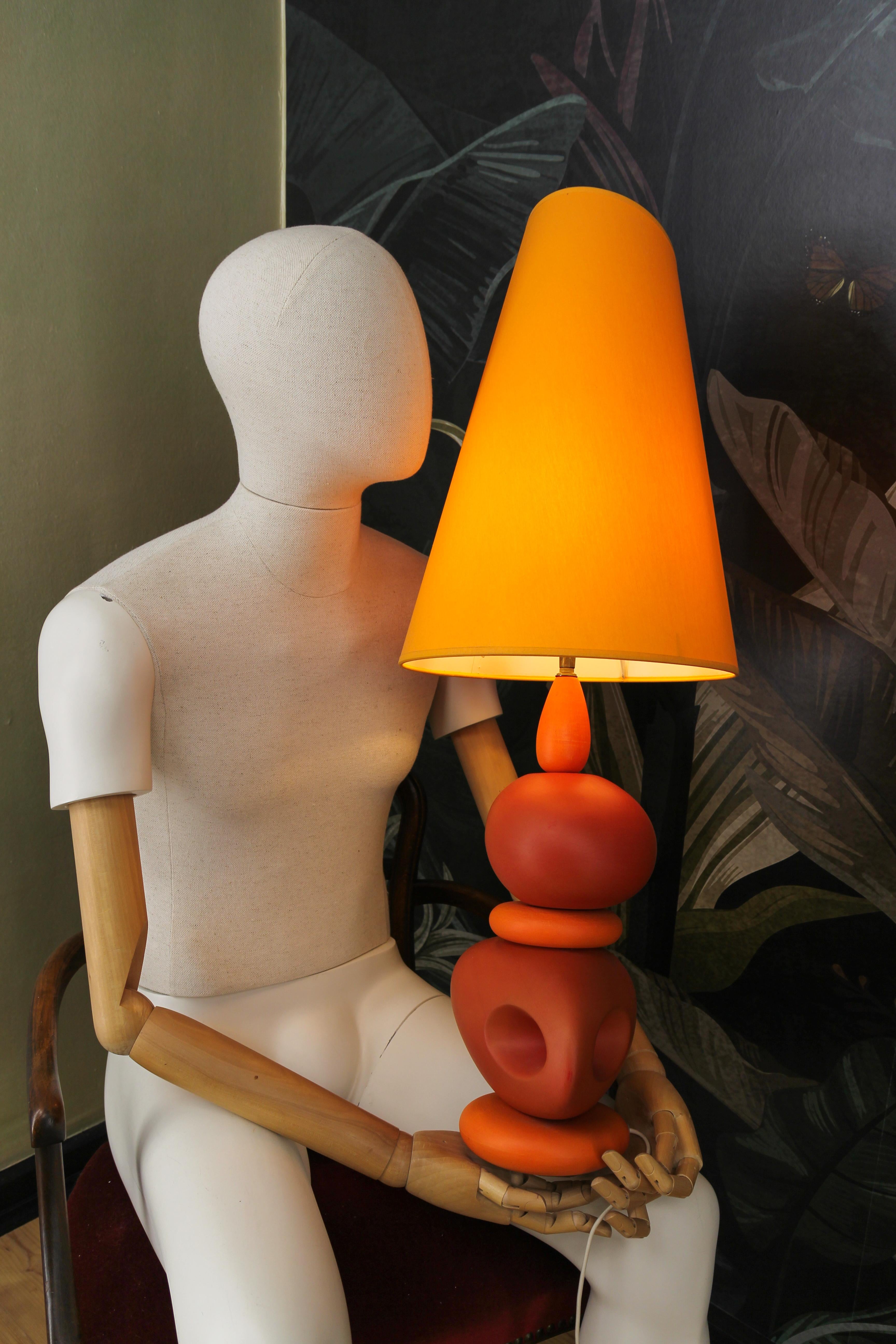 Orange Ceramic Table Lamp by Louis Drimmer, France, Late 20th Century For Sale 1