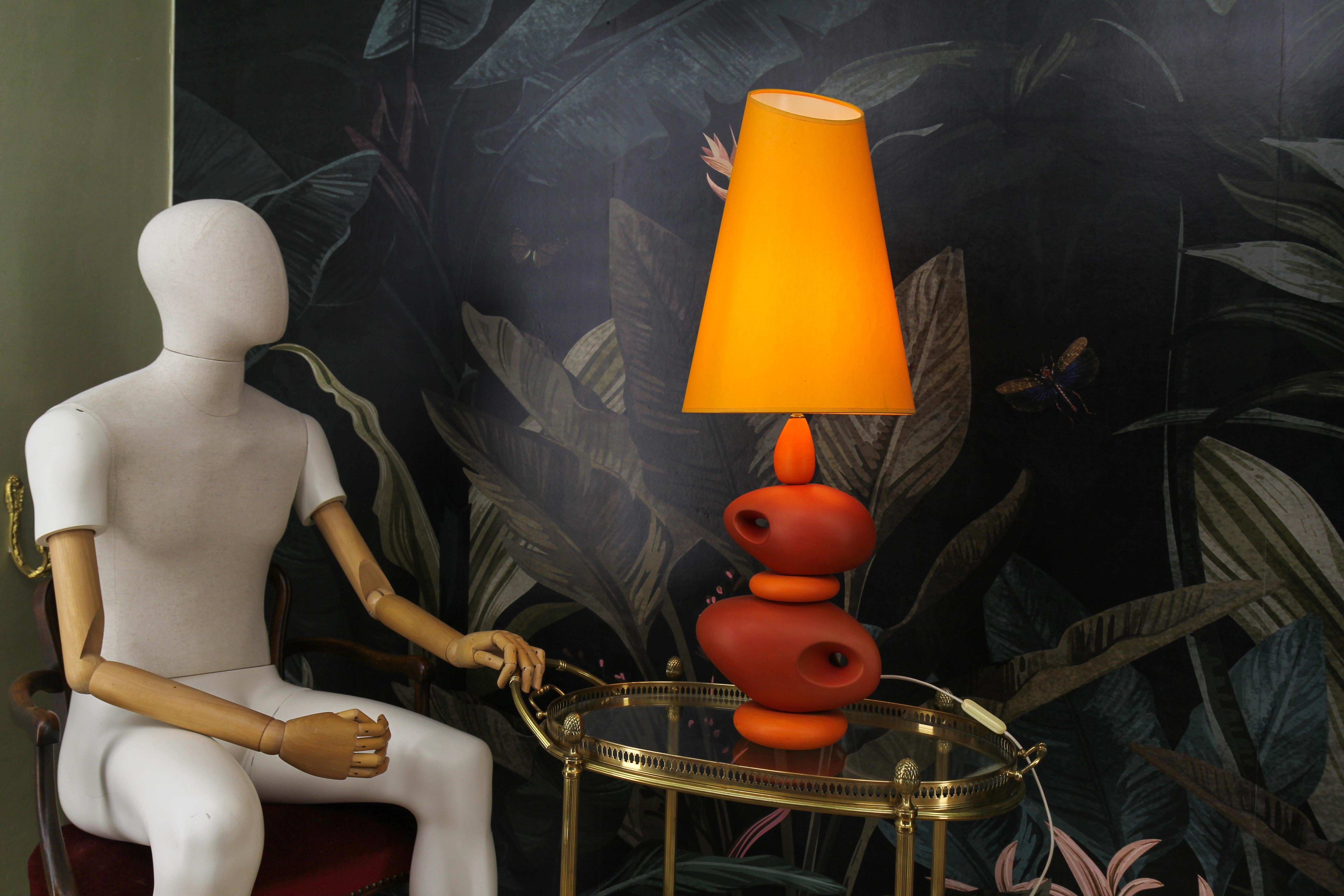 Orange Ceramic Table Lamp by Louis Drimmer, France, Late 20th Century For Sale 2