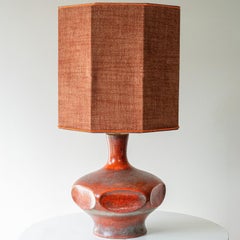 Orangefarbene Keramik-Tischlampe, CUSTOM MADE Lampenschirm aus Seide von R. Houben