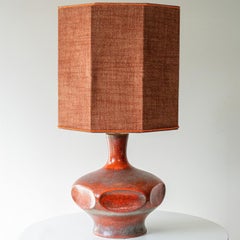 Orange Ceramic Table Lamp, Custom Made Silk Lampshade by R. Houben