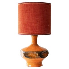 Orange Ceramic Table Lamp, Custom Made Silk Lampshade by R. Houben