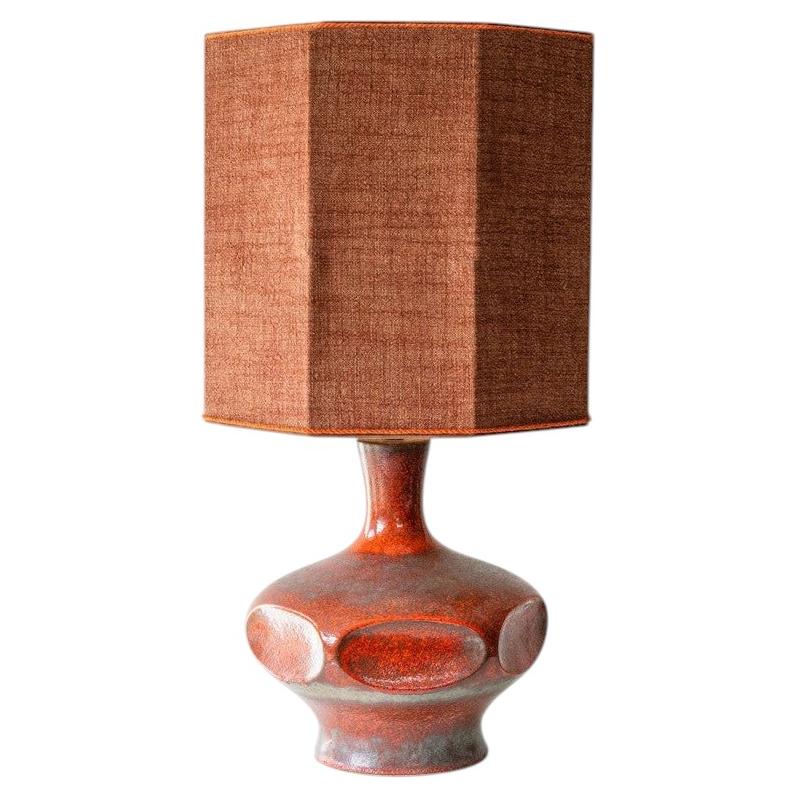 Orange Ceramic Table Lamp, Custom Made Silk Lampshade by R. Houben