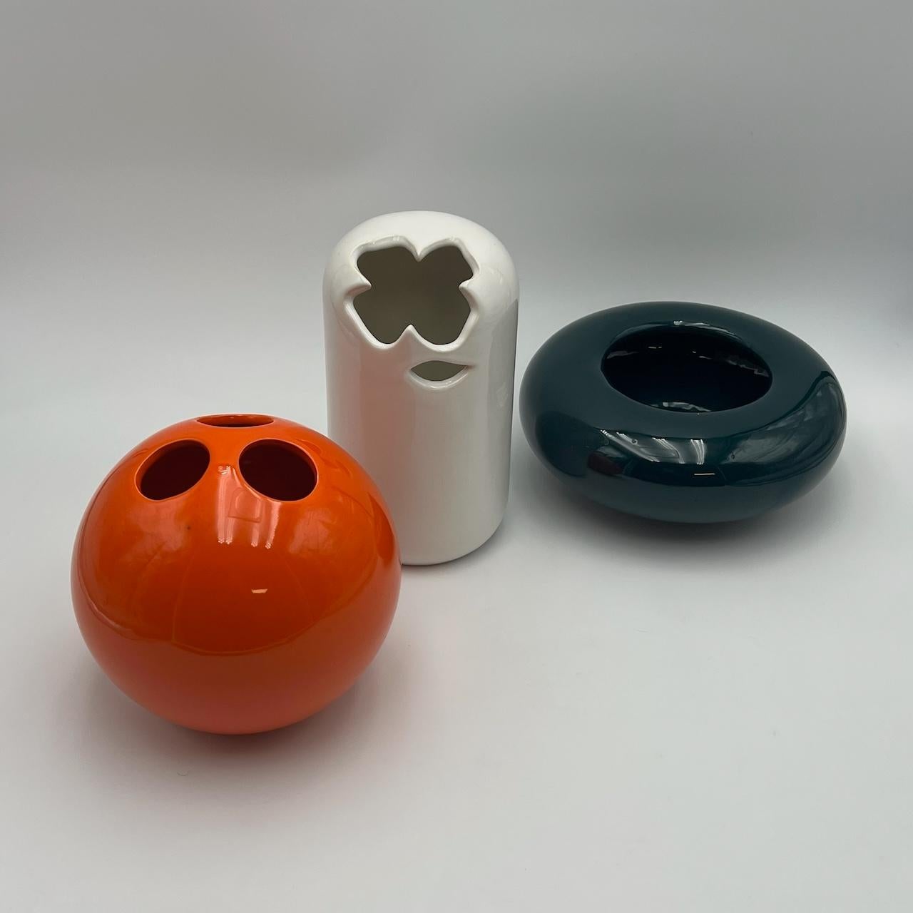 Italian Orange Ceramic Vase 'Bowling Ball' by Enzo Bioli for Il Picchio, 1960s  For Sale