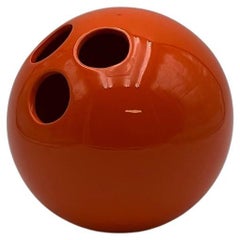 Retro Orange Ceramic Vase 'Bowling Ball' by Enzo Bioli for Il Picchio, 1960s 