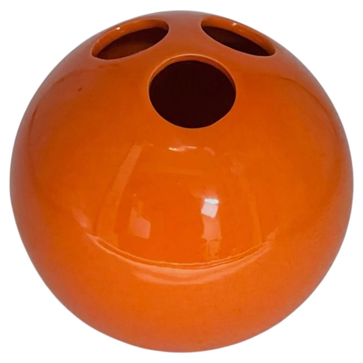 Orange Ceramic 'Bowling Ball' Vase by Enzo Bioli, Italy, 1970s