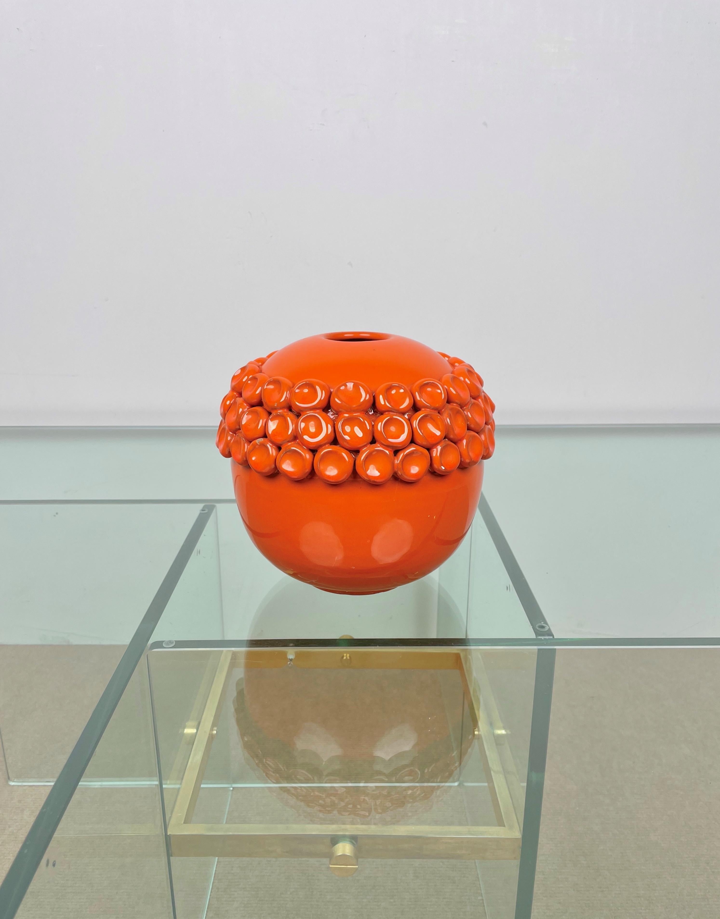 Mid-Century Modern Orange Ceramic Vase by Enzo Bioli for Il Picchio, Italy 1960s For Sale