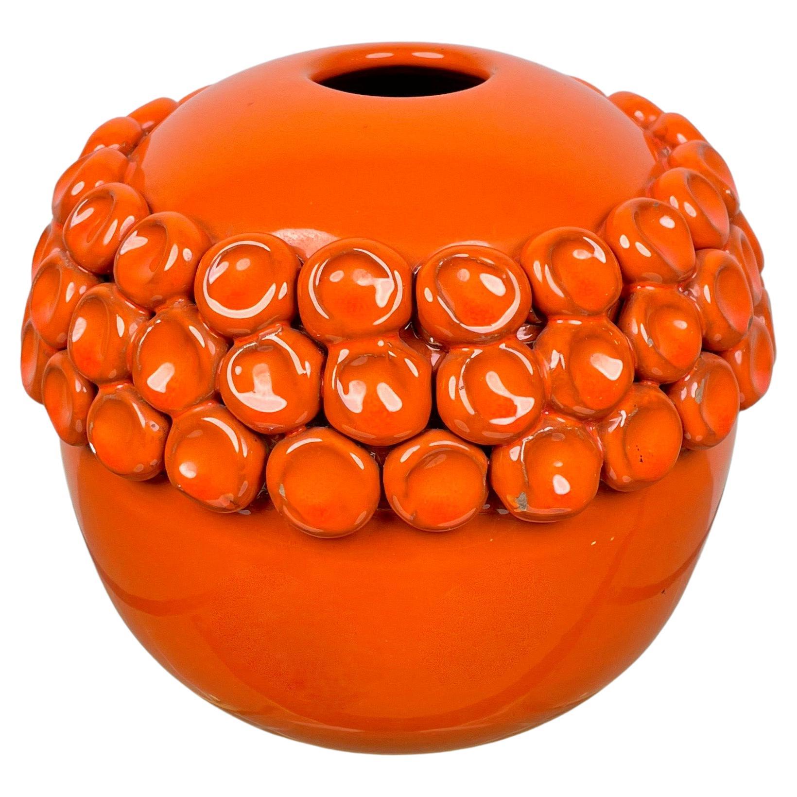 Orange Ceramic Vase by Enzo Bioli for Il Picchio, Italy 1960s For Sale