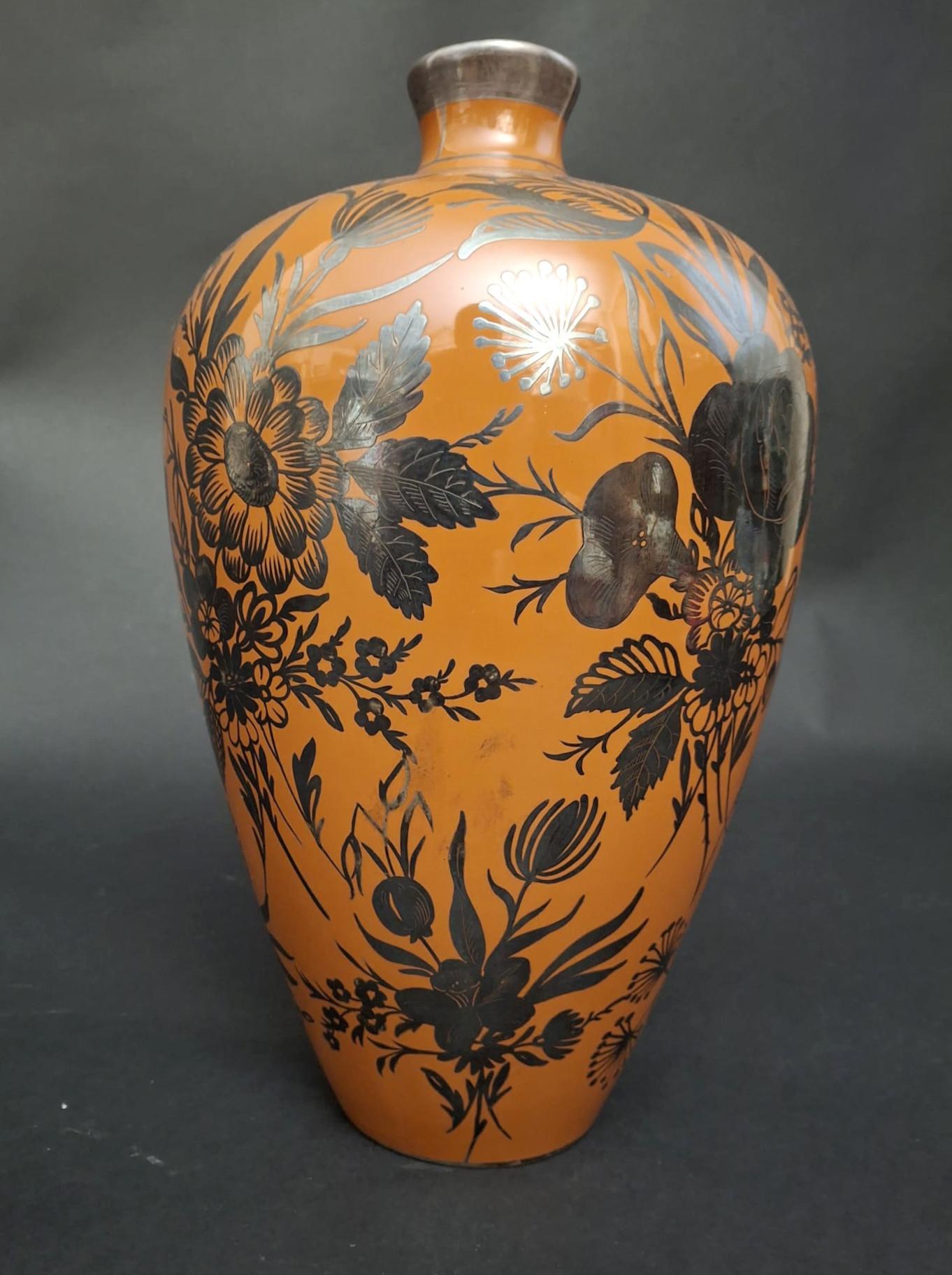 Orangefarbene Keramikvase von Giovanni Gariboldi für Richard Ginori im Angebot 1