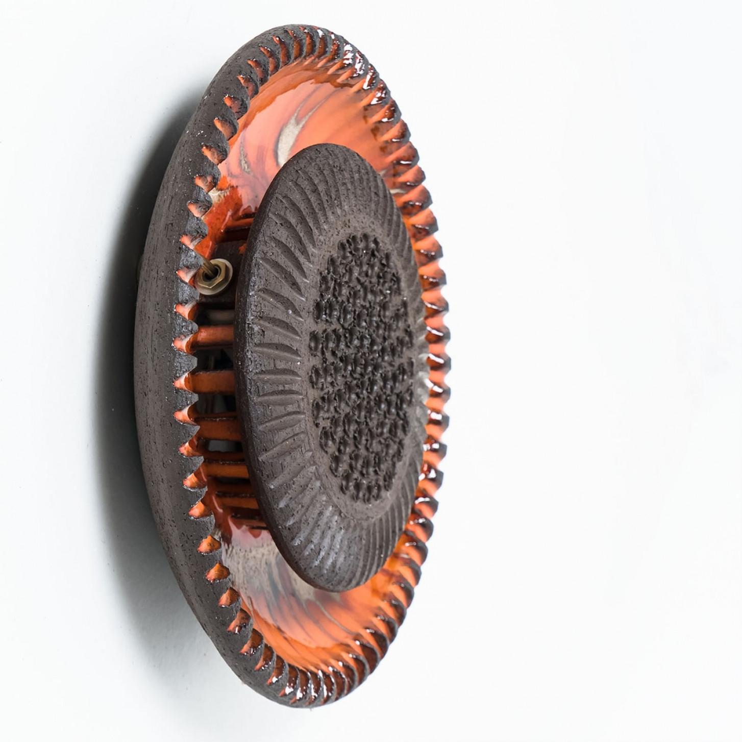 Orange Ceramic Wall Light Flush Mount, Denmark, 1970 Danés en venta