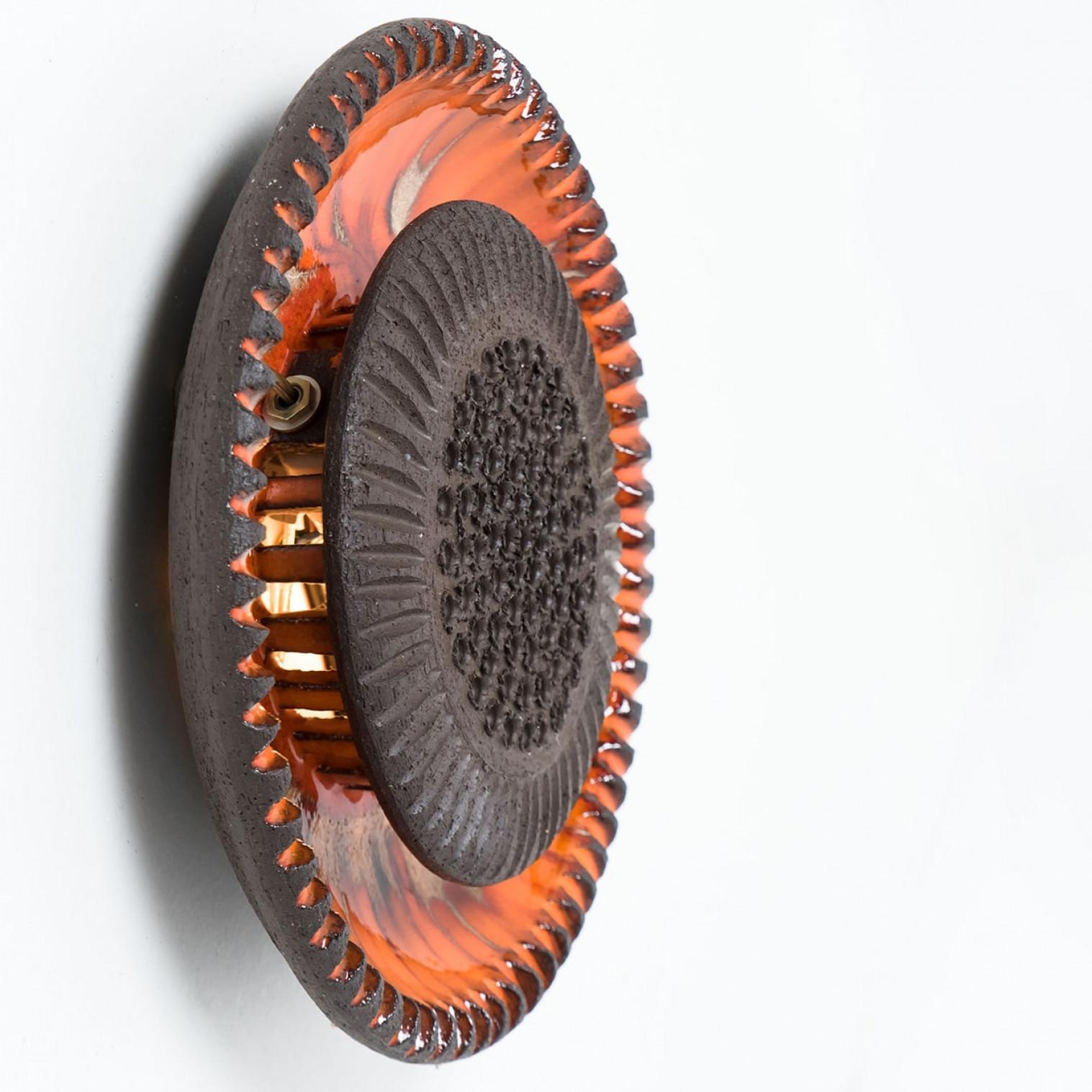 Orange Ceramic Wall Light Flush Mount, Denmark, 1970 en venta 1