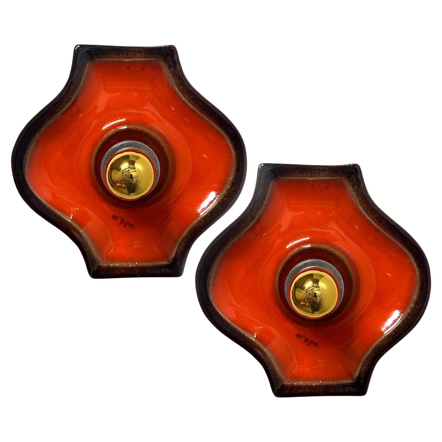 Green HexShaped Flower Ceramic Wall Lights by Hustadt Keramik, Germany