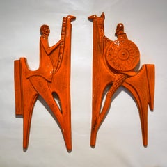 Orange Ceramic Wall Plate of Don Quixote & Sancho Pancha, 1960s by Sanchez
