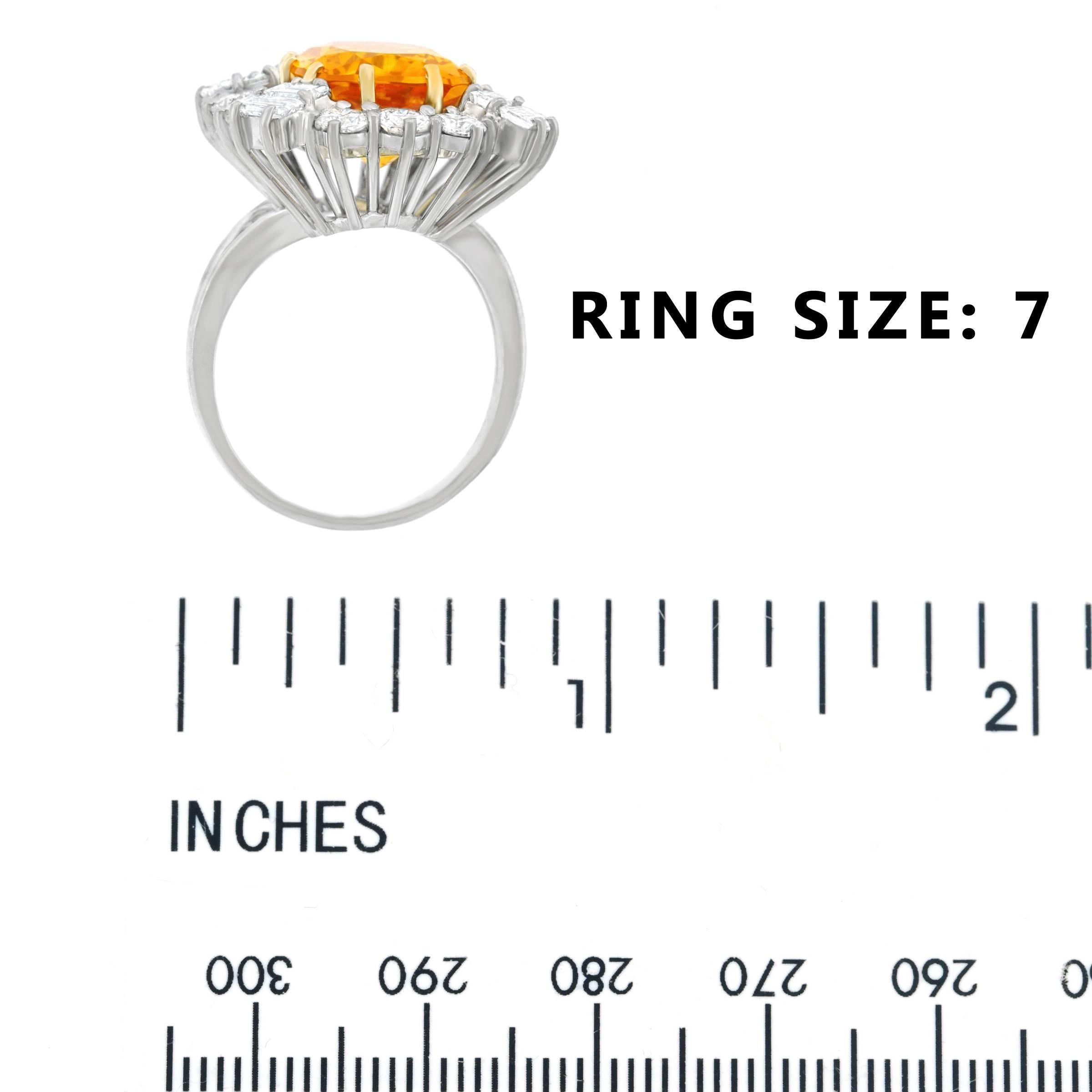 Orange Ceylon Sapphire and Diamond Set Gold Ring French GIA 2