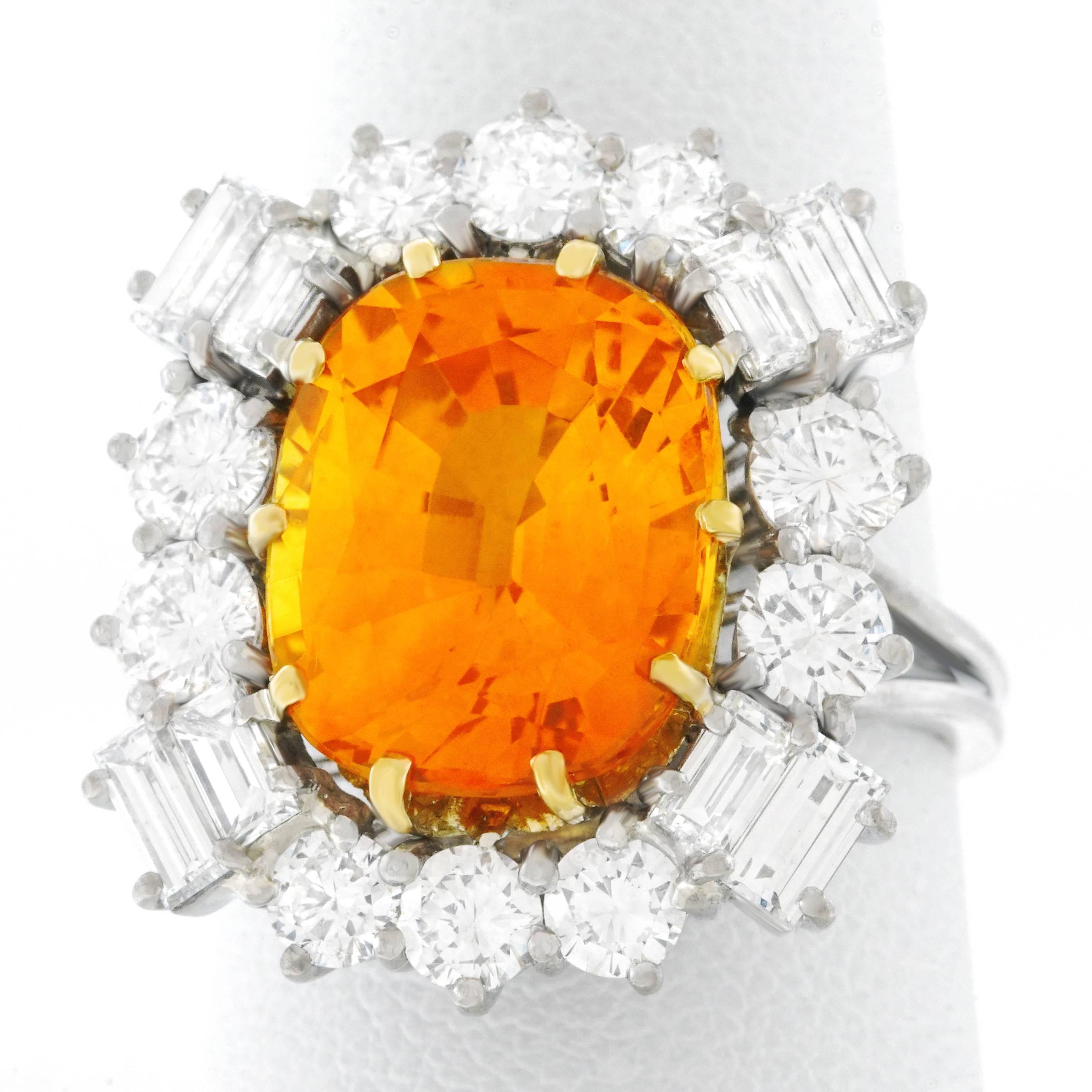 Orange Ceylon Sapphire and Diamond Set Gold Ring French GIA 5
