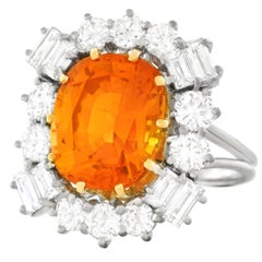 Orange Ceylon Sapphire and Diamond Set Gold Ring French GIA