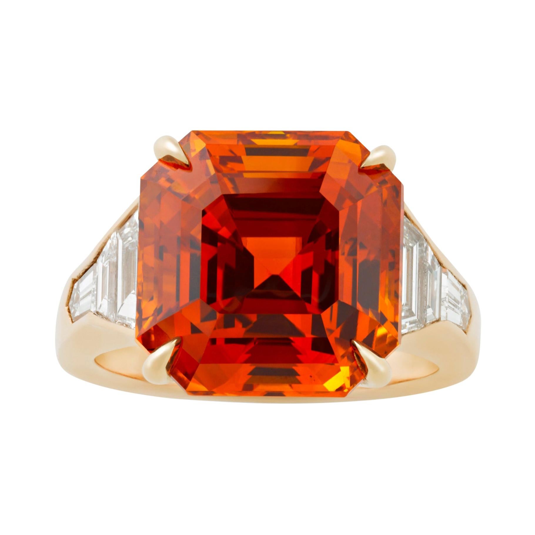Orange Ceylon Sapphire Ring, 14.12 Carats
