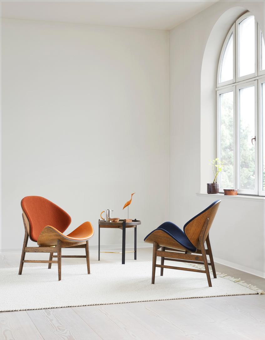 Chaise orange en mosaïque de chêne fumé, brun pêche, camel, par Warm Nordic en vente 1