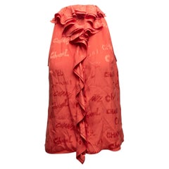 Orange Chanel Silk Spellout Sleeveless Ruffle Top Size FR 38
