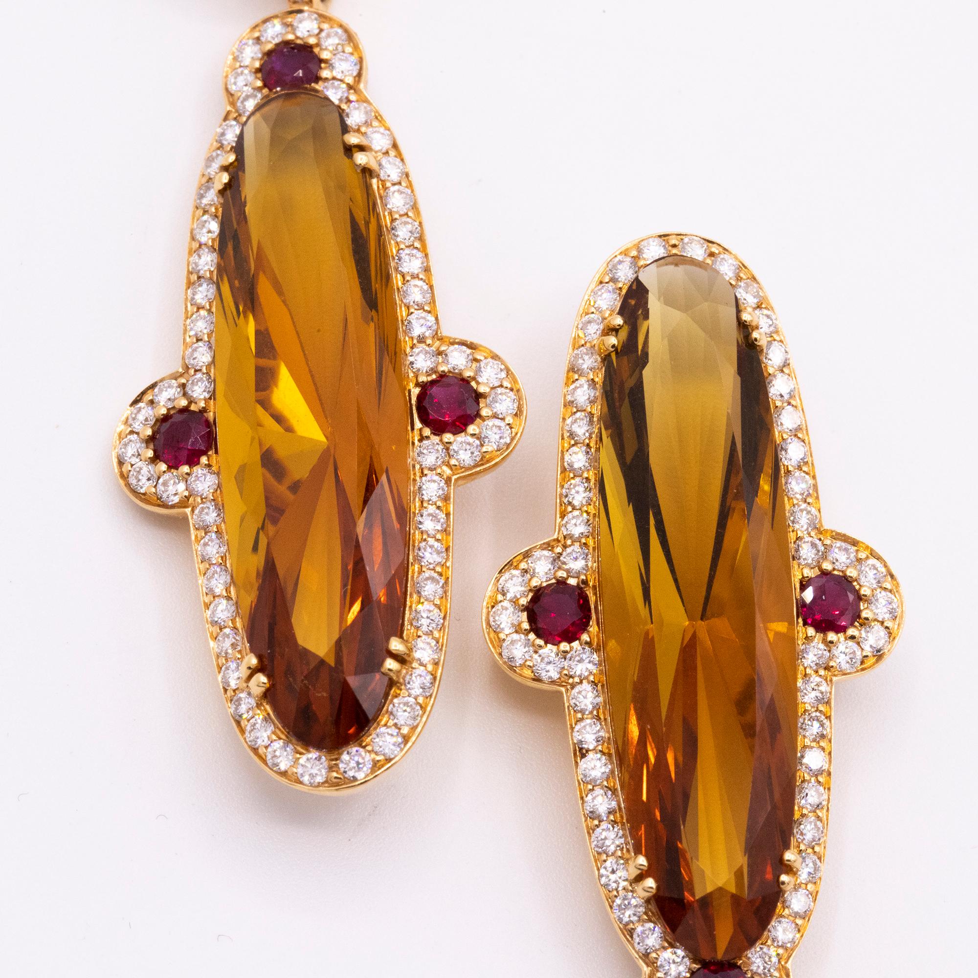 Women's Orange Citrine and Diamond Gold Earrings