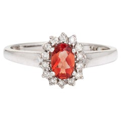 Orange Citrino Anillo de Diamantes Princesa Estate 14k Oro Blanco Sz 7 Fine Jewelry