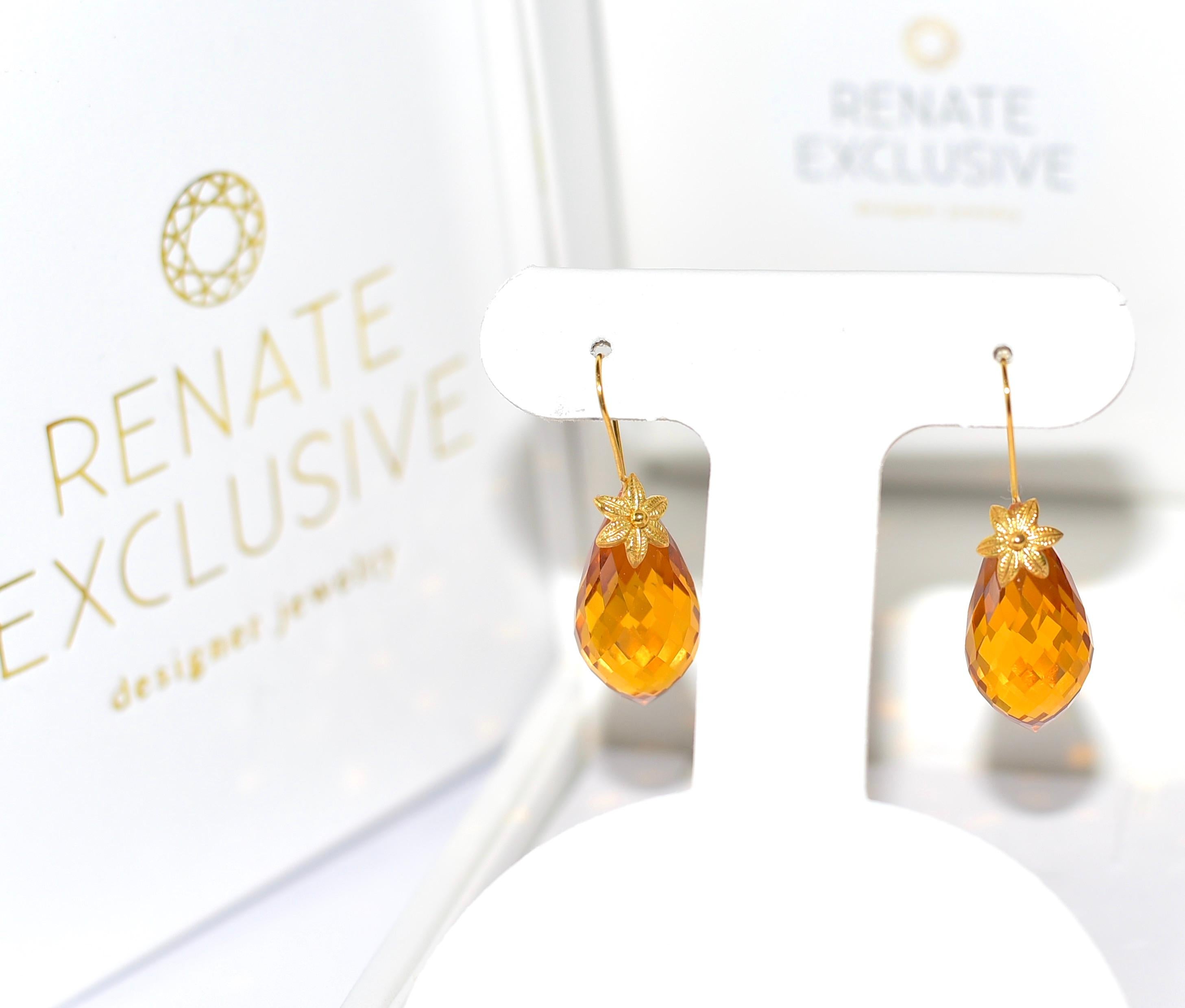 Women's Orange Citrine Earrings in 18K Solid Yellow Gold