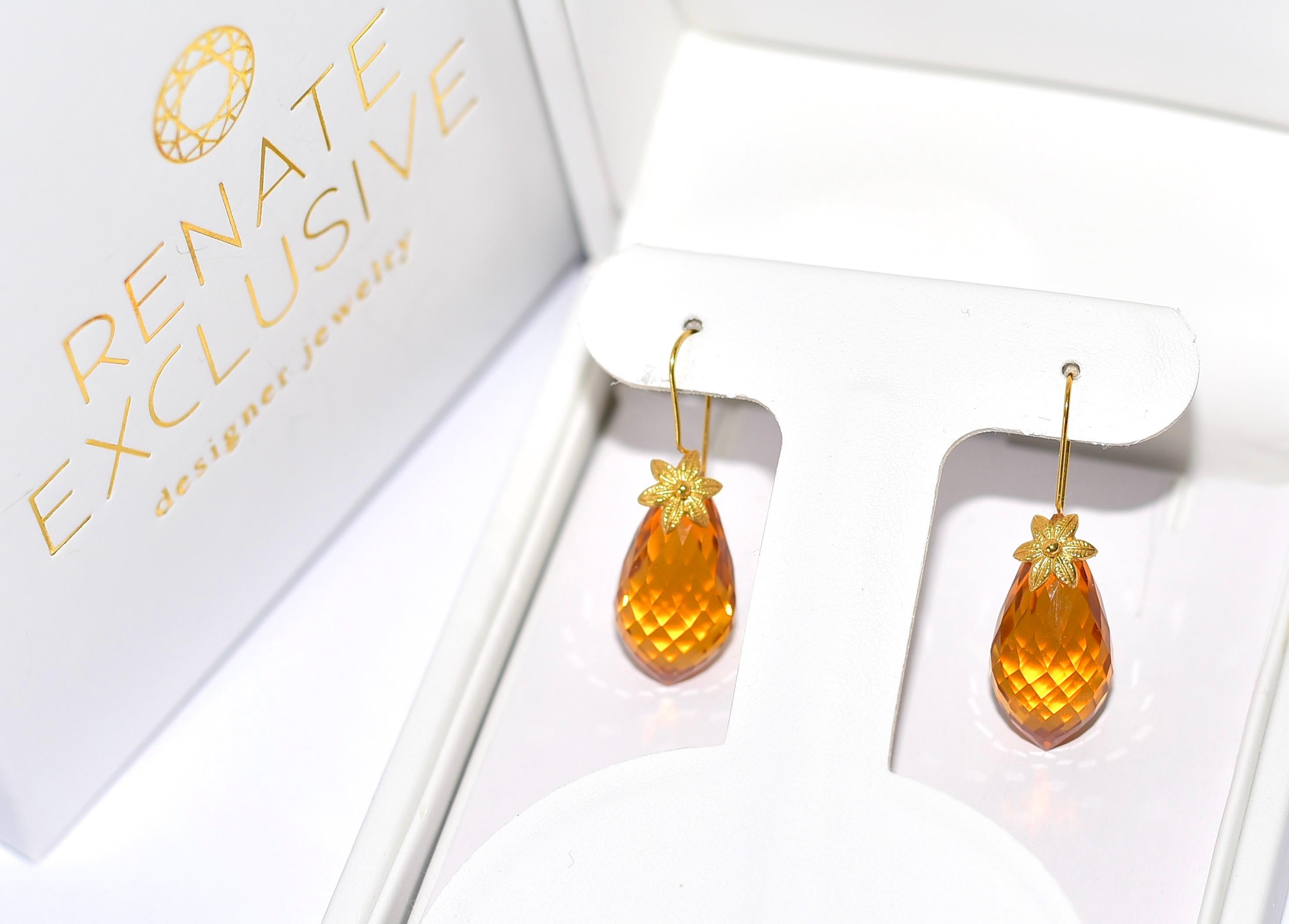 Orange Citrine Earrings in 18K Solid Yellow Gold 1