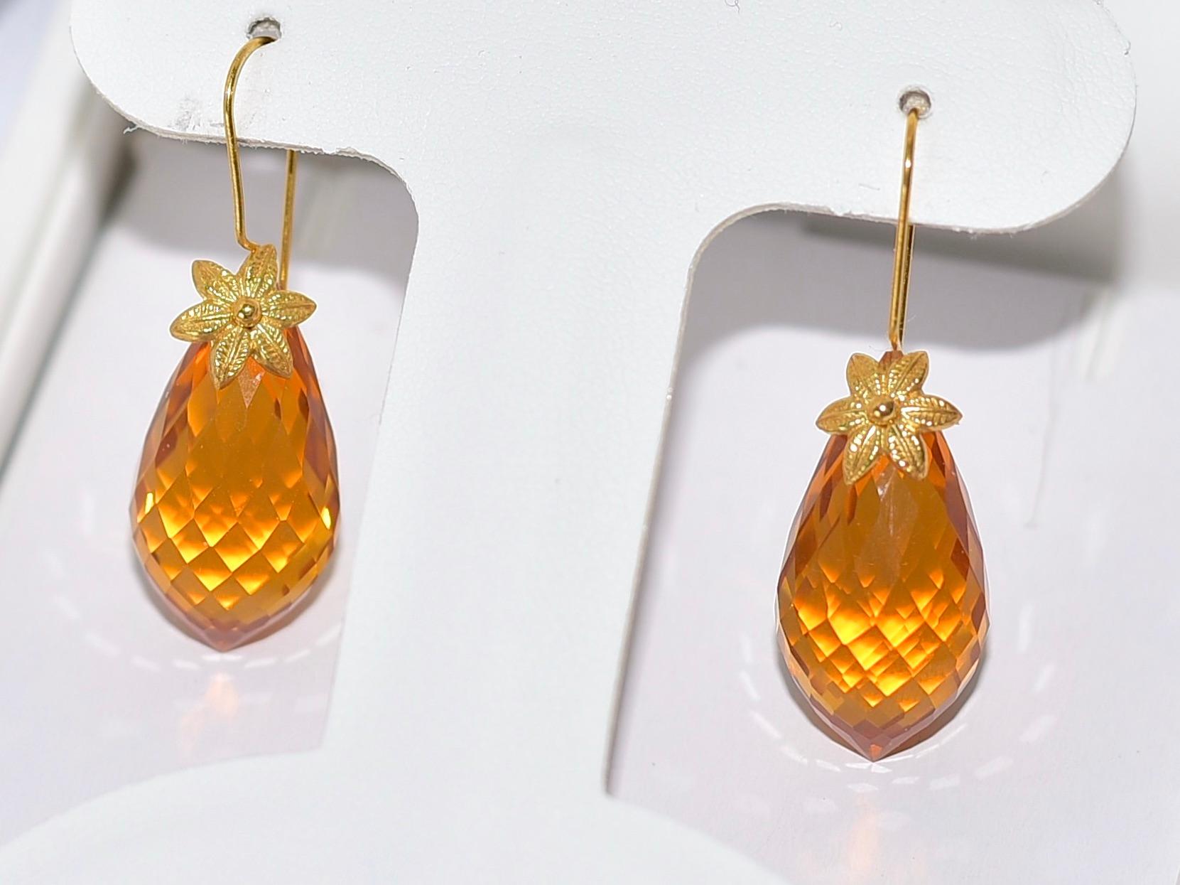 Orange Citrine Earrings in 18K Solid Yellow Gold 2