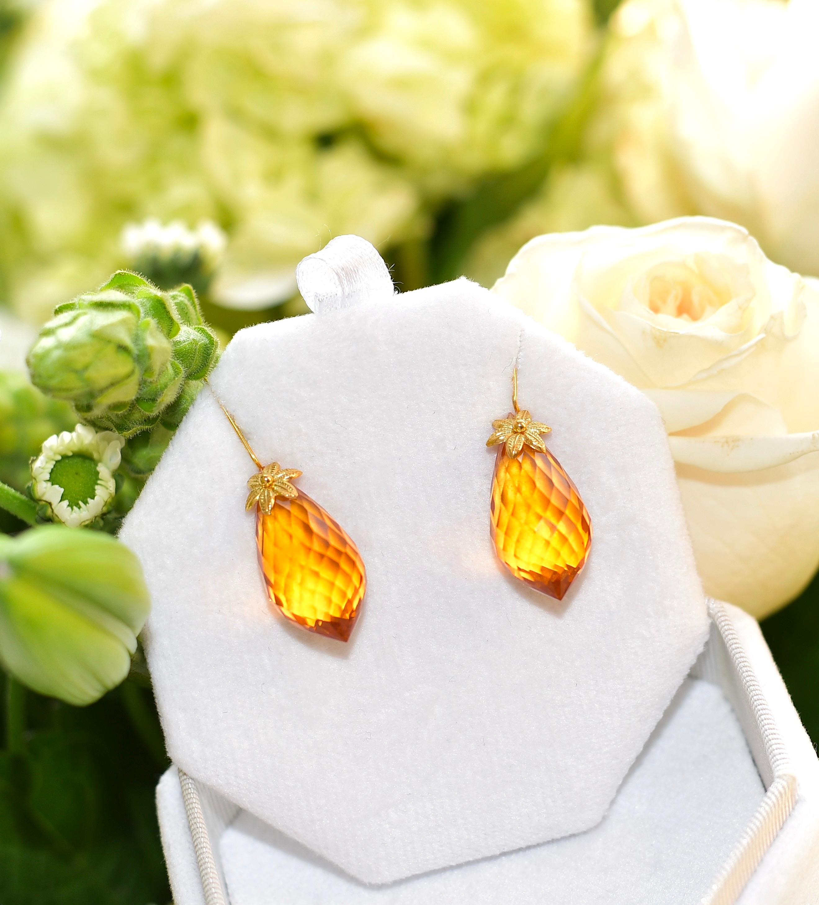 Orange Citrine Earrings in 18K Solid Yellow Gold 3