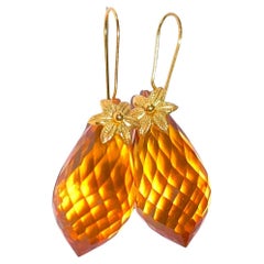 Orange Citrine Earrings in 18K Solid Yellow Gold