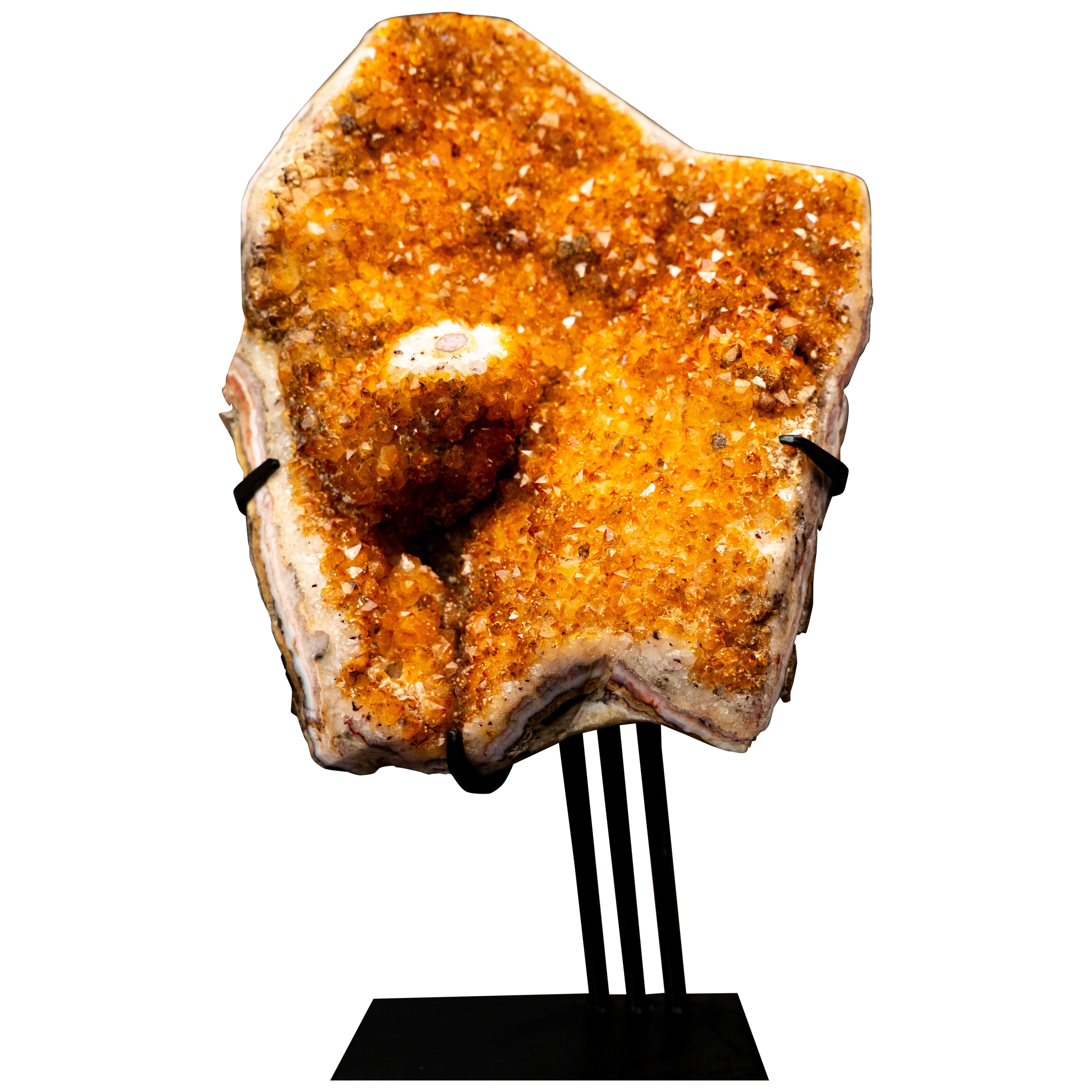 Orange Citrine Geode Cluster with Stalactite Eye 
Micro Calcite Inclusions For Sale