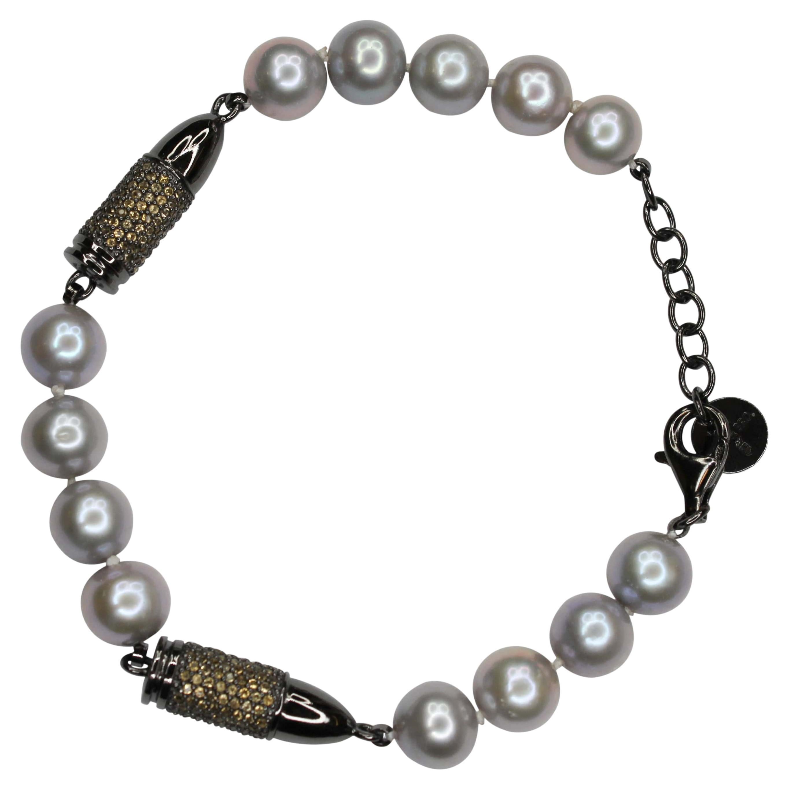 Armband aus Sterlingsilber mit orangefarbenen Zitrinen und schwarzen Kugeln und grauen Silberperlen