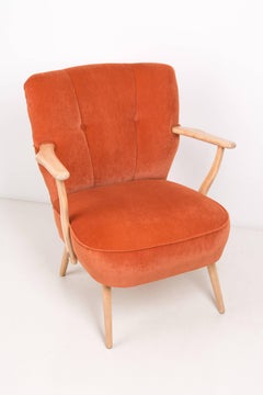 Mid Century Orange Velvet Cocktail Club Armchair, Europe, 1960s.