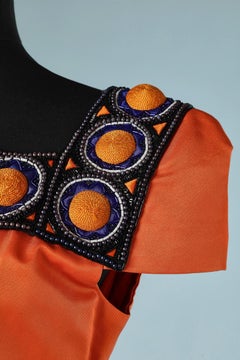 Orange cocktail dress with beads and threads embroideries Gai Mattiolo Couture