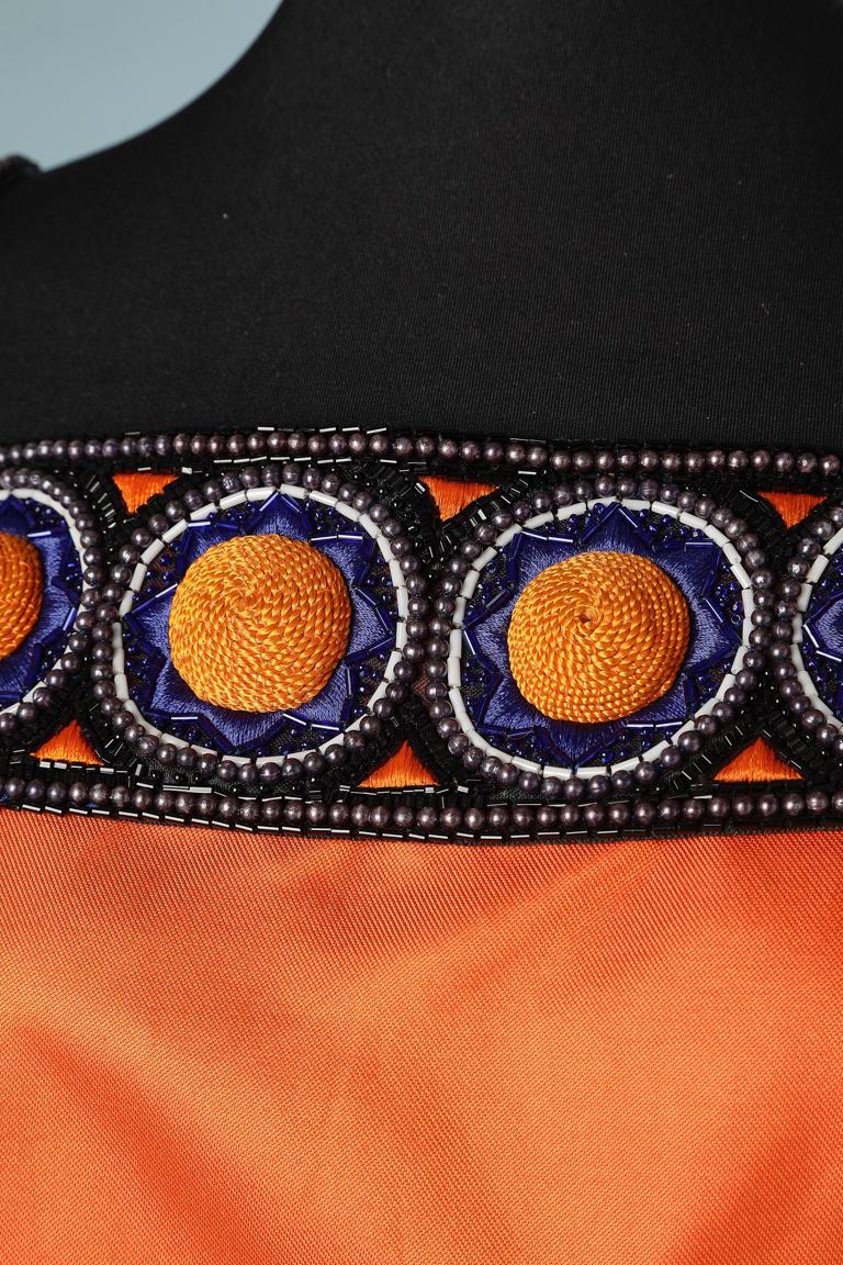 Orange cocktail dress with beads and threads embroideries Gai Mattiolo Couture  In New Condition For Sale In Saint-Ouen-Sur-Seine, FR