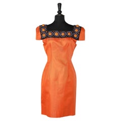 Orange cocktail dress with beads and threads embroideries Gai Mattiolo Couture 