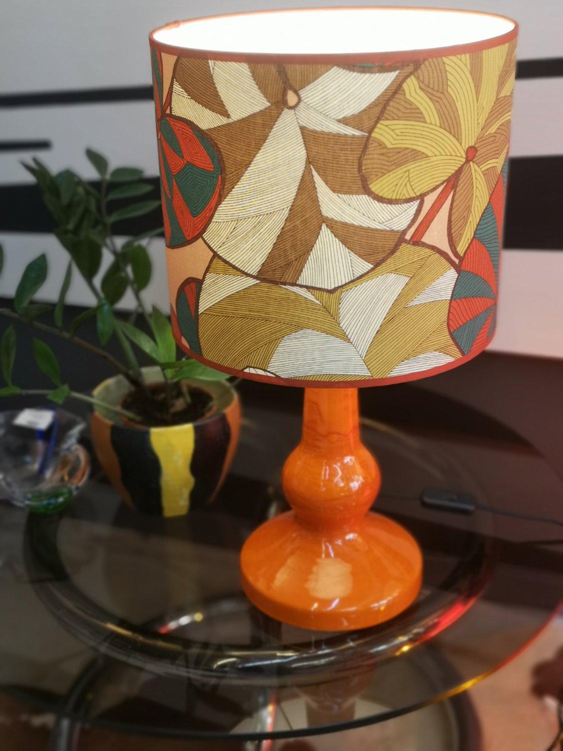 Mid-20th Century Orange color Mid-century ceramic table lamp with unique lamp shade (50087) For Sale