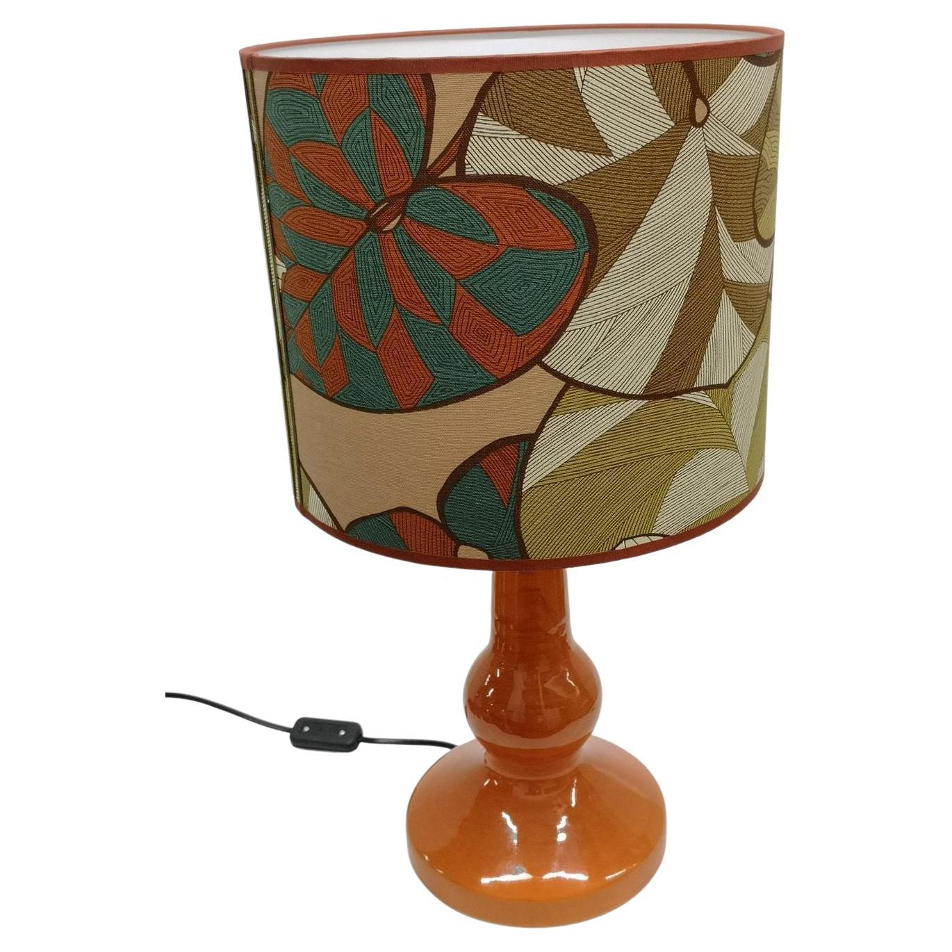 Orange color Mid-century ceramic table lamp with unique lamp shade (50087)