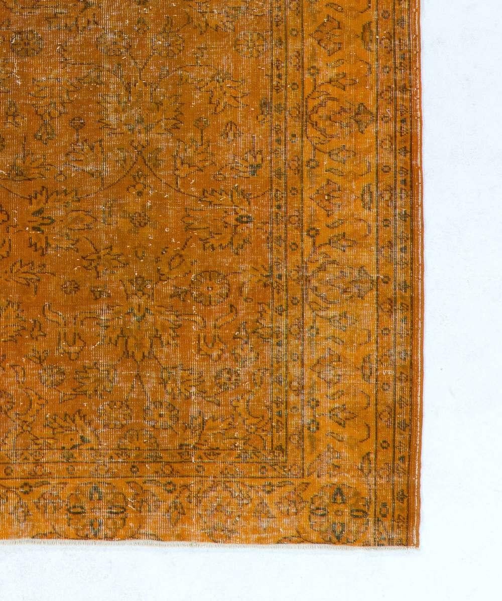 Orange Color Over-Dyed Vintage Handmade Turkish Rug In Good Condition In Philadelphia, PA